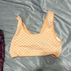 size small crop top from shein light orange & white checkers